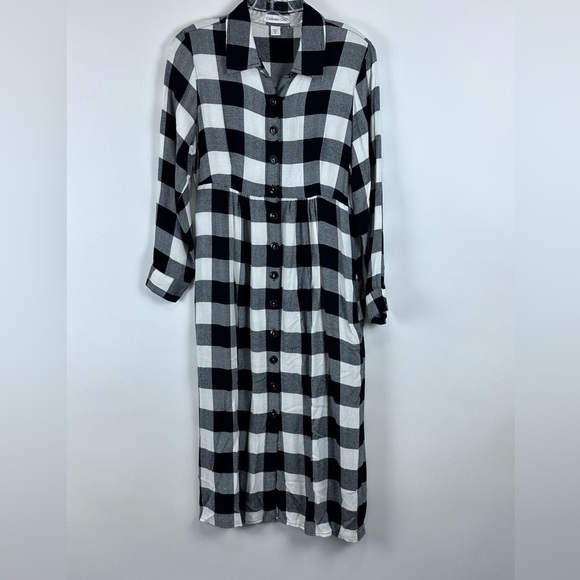 Women's Plaid Button Down Lounge Dress - Picture 1 of 8